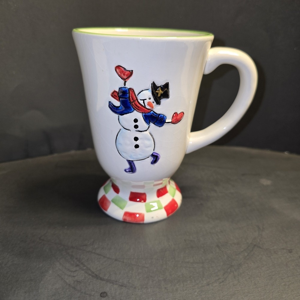 JCPenney Dancing‎ Snowman Coffee Mug Whimsical Festive Colorful